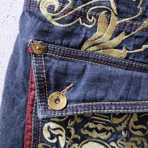 Vintage Clench Jeans Kanji Dragon Embroidery 42x32" Baggy Affliction Style 90s - Picture 4 of 16